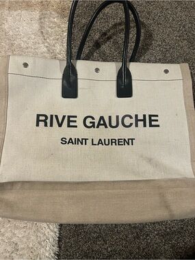 Saint Laurent Beige Canvas Tote with Black Accents
